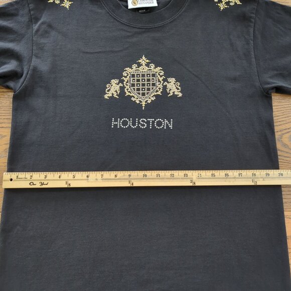CHRISTINE‎ ALEXANDER short sleeve black gold Rhinestone Houston Tshirt Tee M - Picture 6 of 10